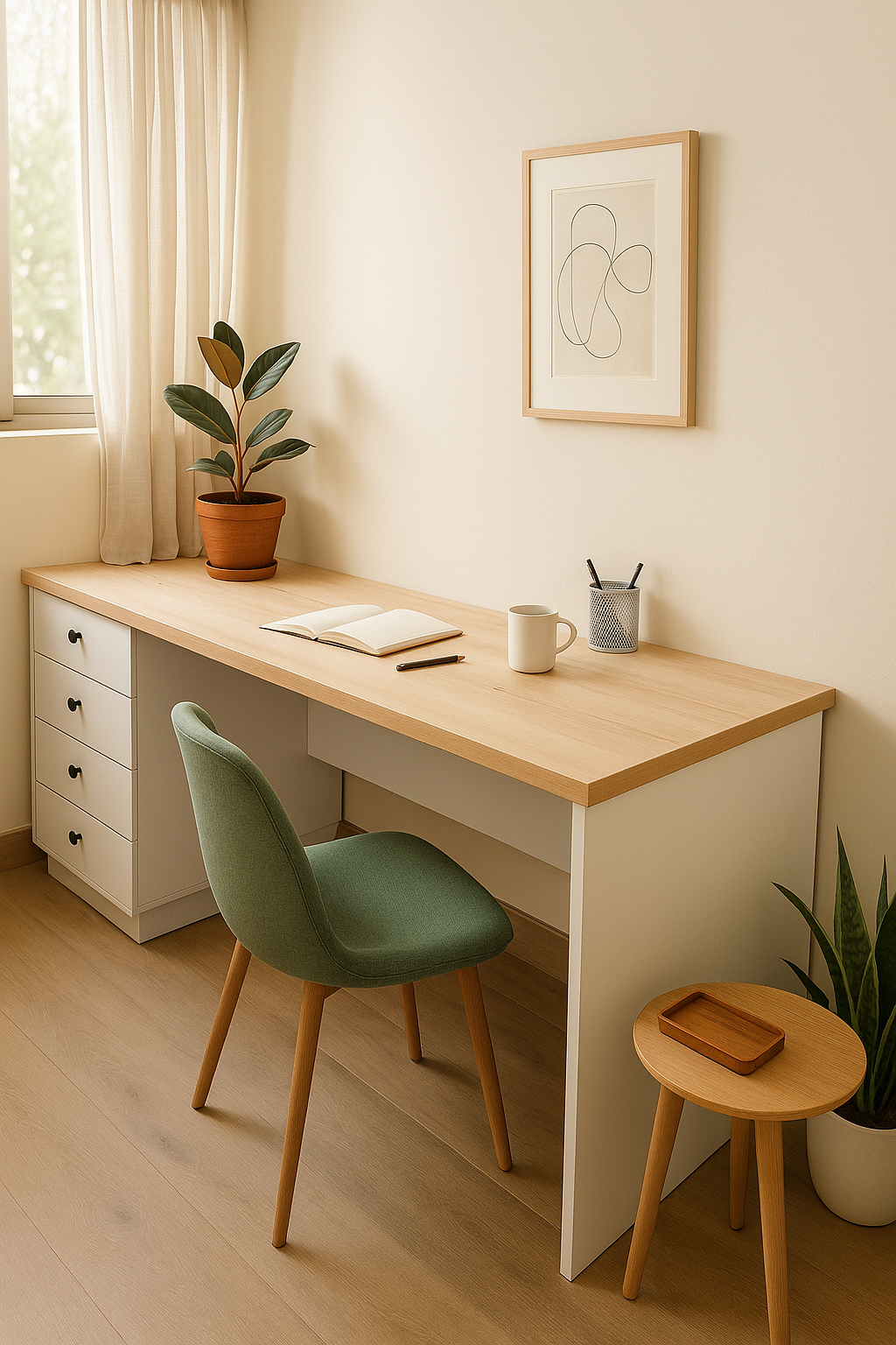 Escritorio con 4 gavetas pomos negros